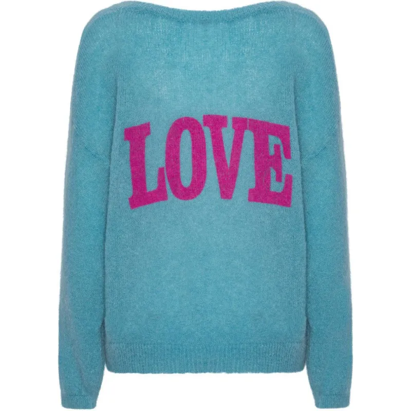 Silja Back Letters - Turquoise W/ Purple Letters (LOVE) sold by American Dream