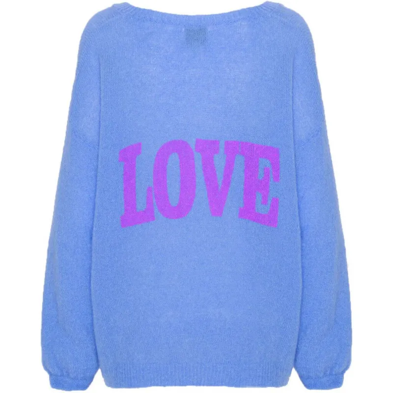 Silja Back Letters - Sky Blue W/ Purple Letters (LOVE) sold by American Dream