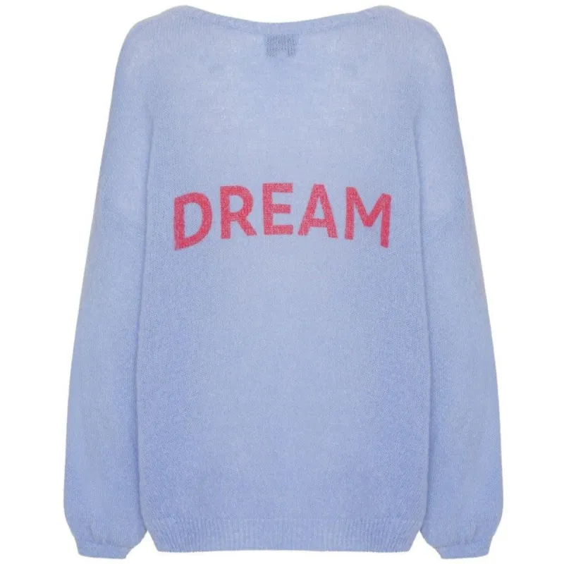 Silja Back Letters - Light Blue W/ Coral Red Letters (DREAM) sold by American Dream