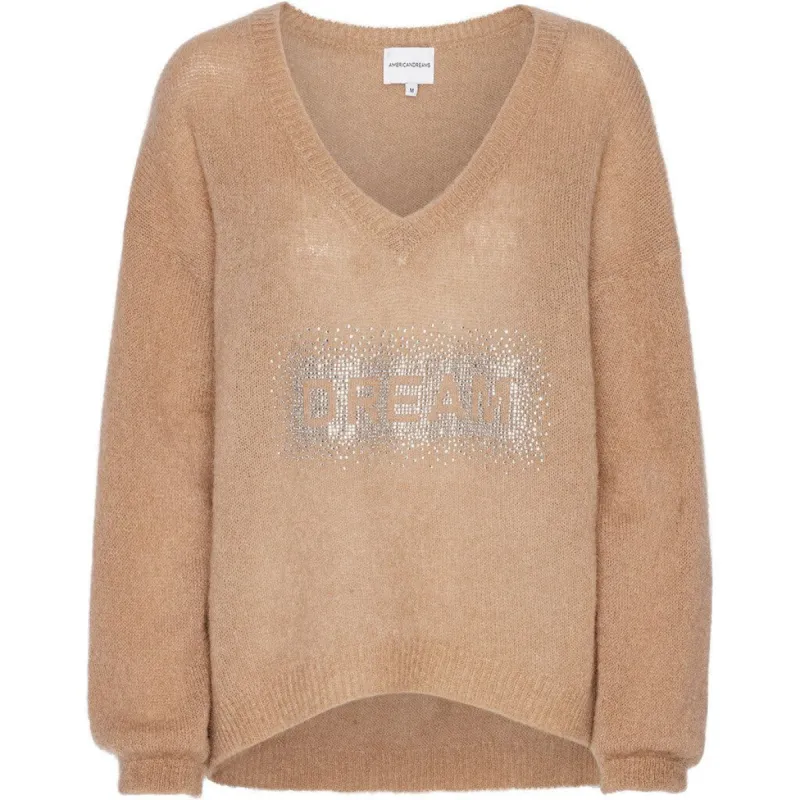 Silja V Neck Crystal Pullover - Medium Brown sold by American Dream