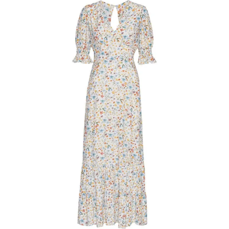 Koko Dress Long Open Back Short Sleeves - White Summer Flower sold by American Dream