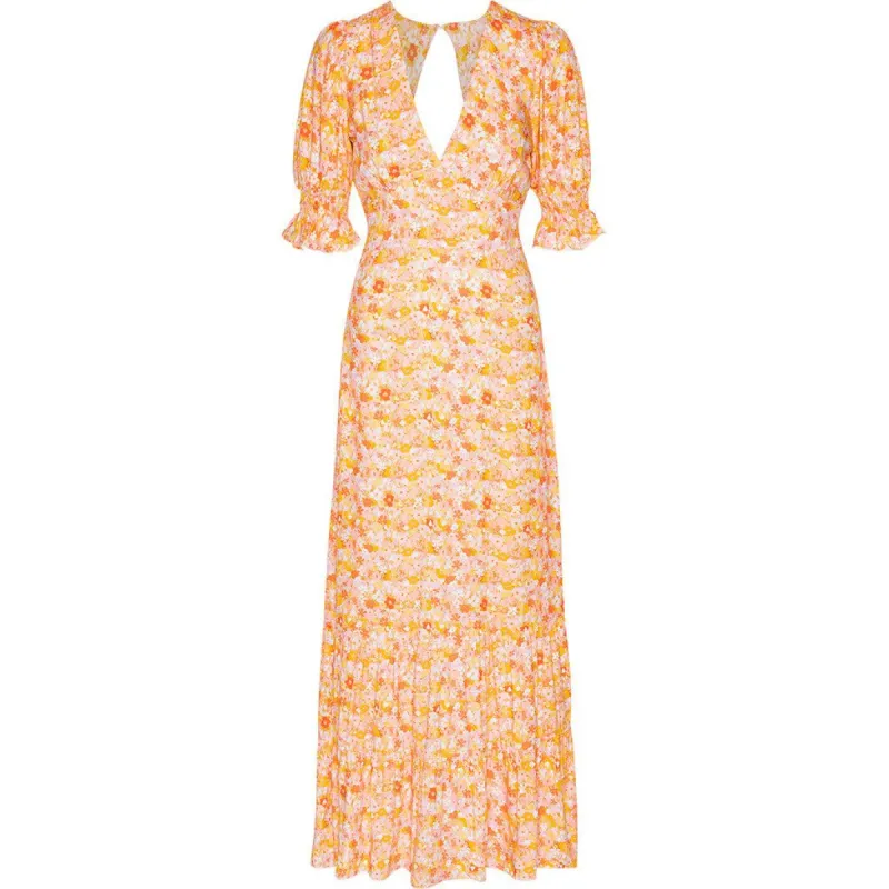 Koko Dress Long Open Back Short Sleeves - Peach Flower sold by American Dream