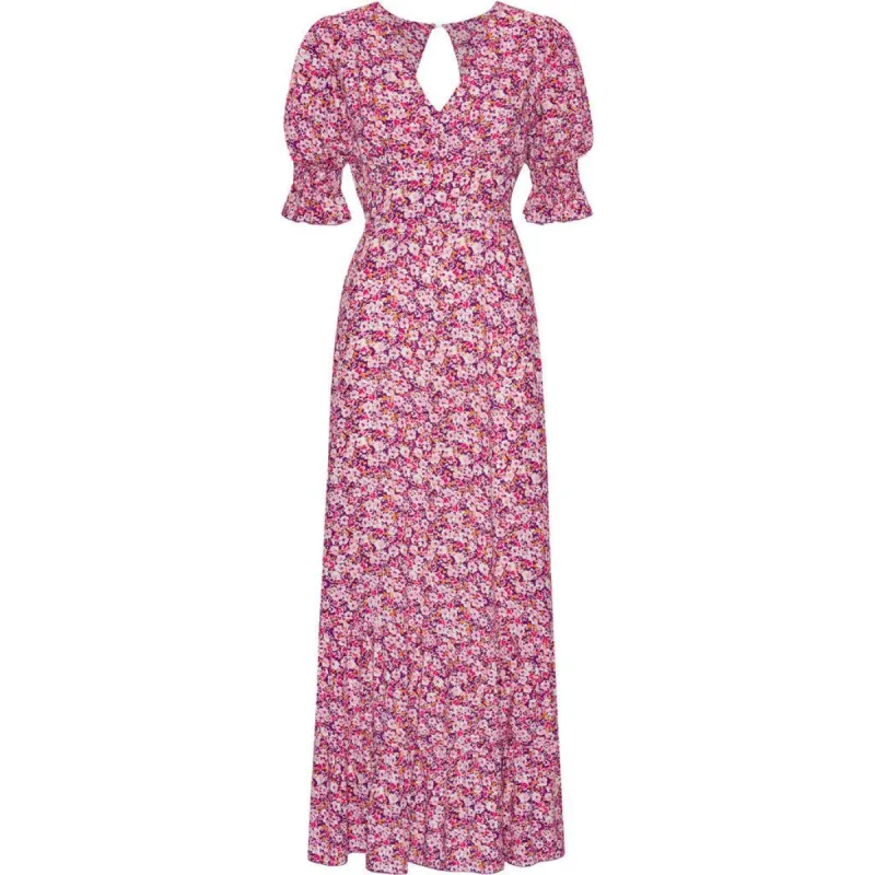 Koko Dress Long Open Back Short Sleeves - Lilac Bordeaux Big Flower sold by American Dream