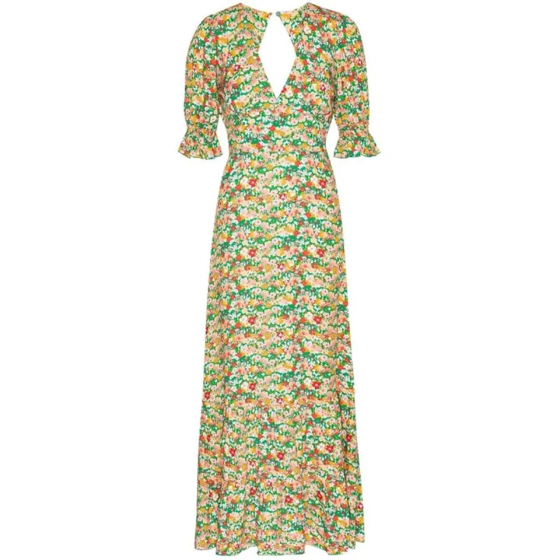Koko Dress Long Open Back Short Sleeves - Green Flower sold by American Dream
