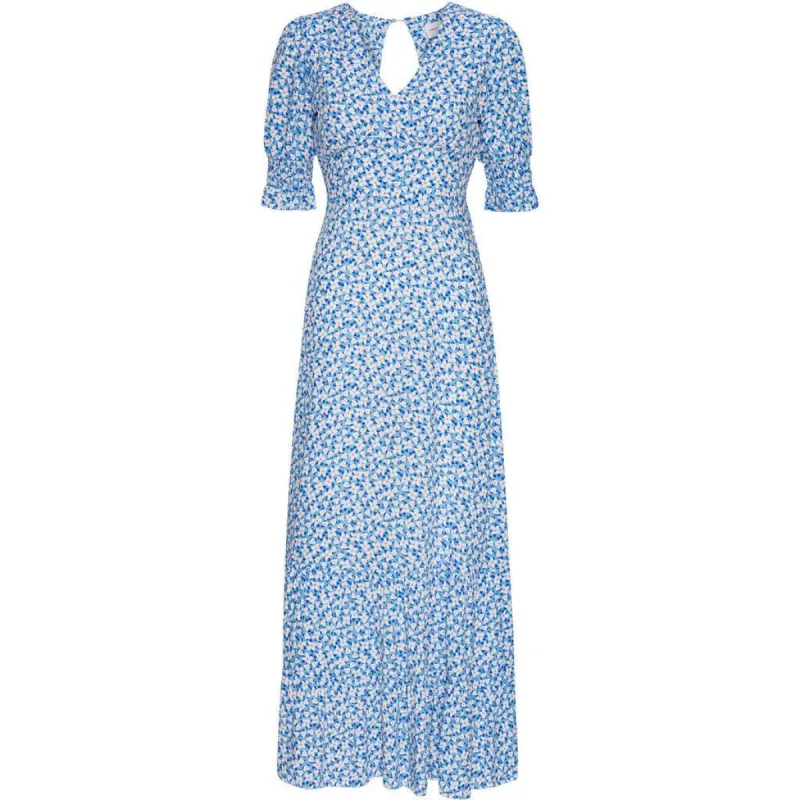 Koko Dress Long Open Back Short Sleeves - Blue White Flowers sold by American Dream