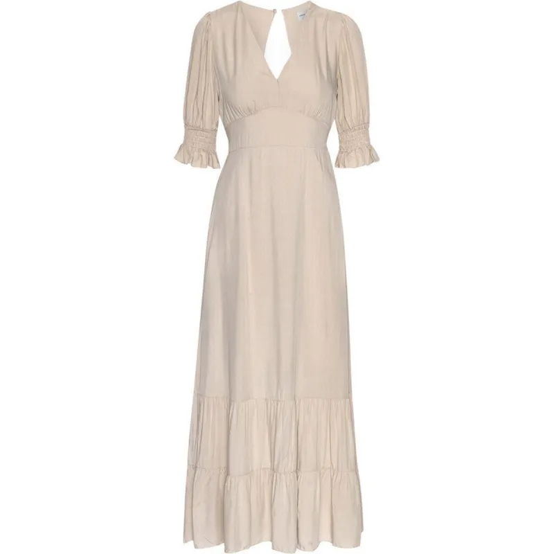 Koko Dress Long Open Back Short Sleeves - Beige Solid sold by American Dream