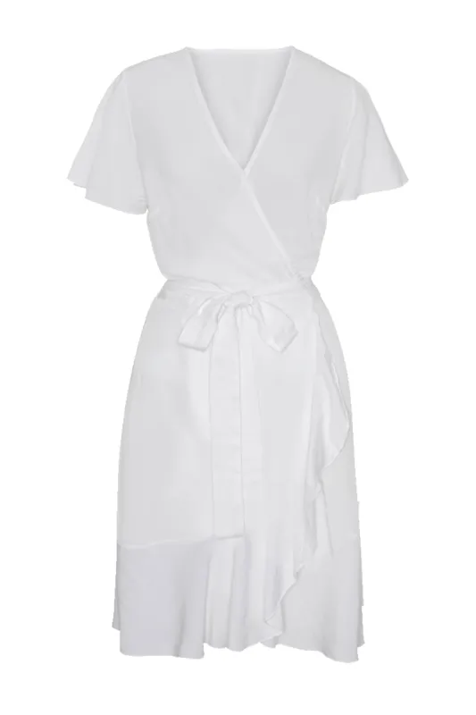 Milly Wrap Dress Short Solid White sold by Americandreams