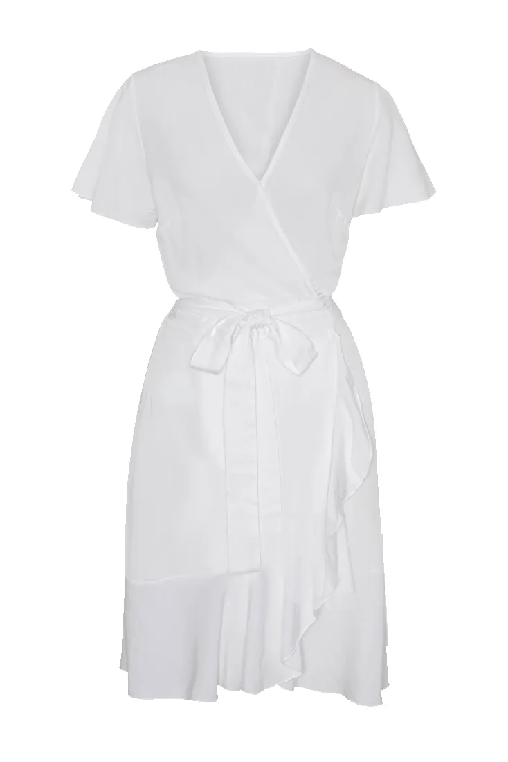 Milly Wrap Dress Short Solid White sold by Americandreams