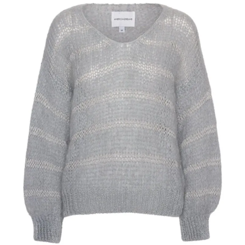 Katie LS Knit - Light Grey W/ Light Grey Lurex made by Americandreams