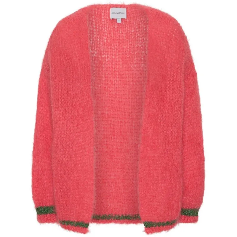 Olivia Mohair Cardigan - Coral Red W/Jade Green Lurex sold by American Dream