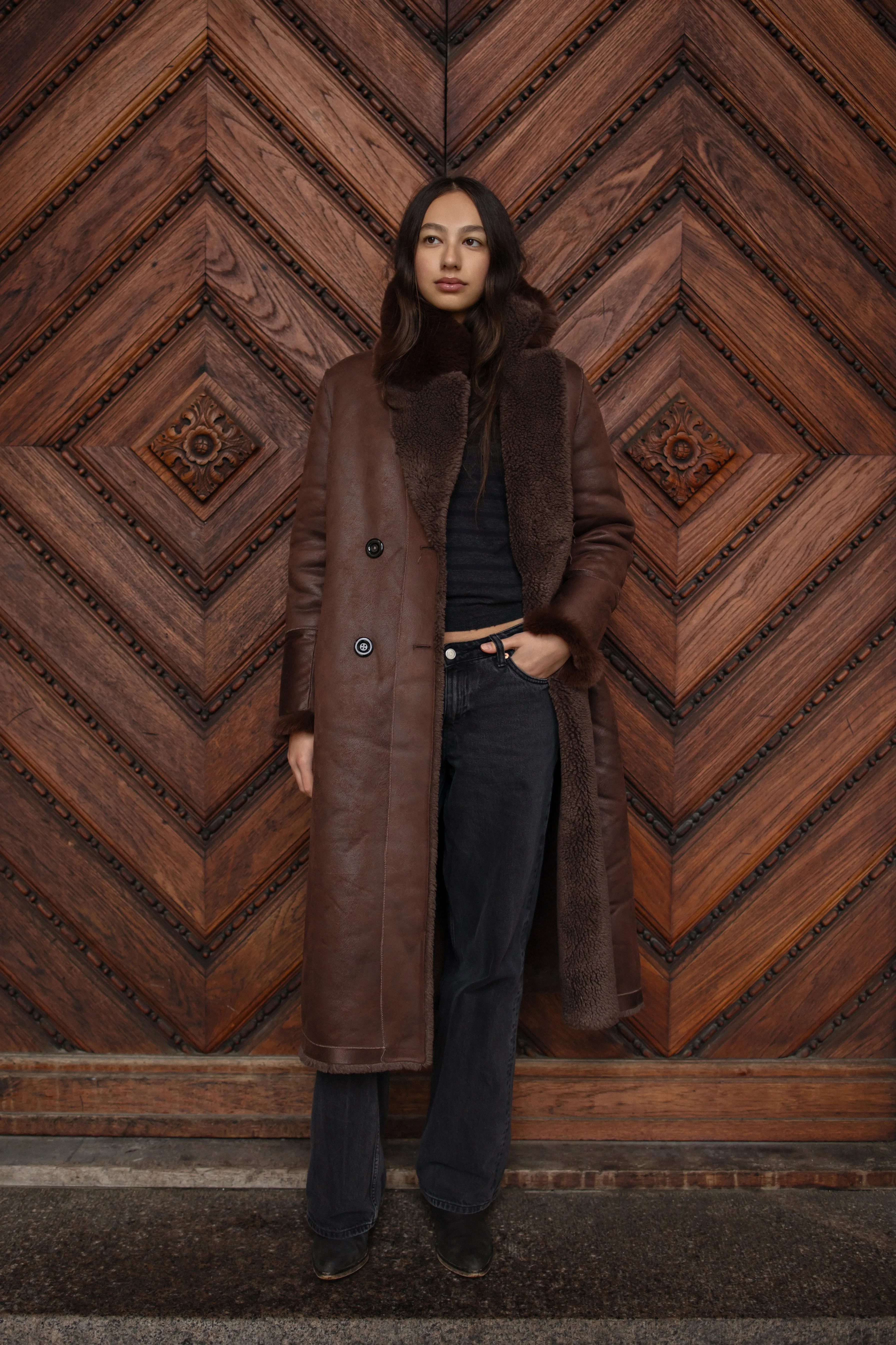 Leona Wool Coat Long Chocolate Brown sold by Americandreams product image thumbnail 4