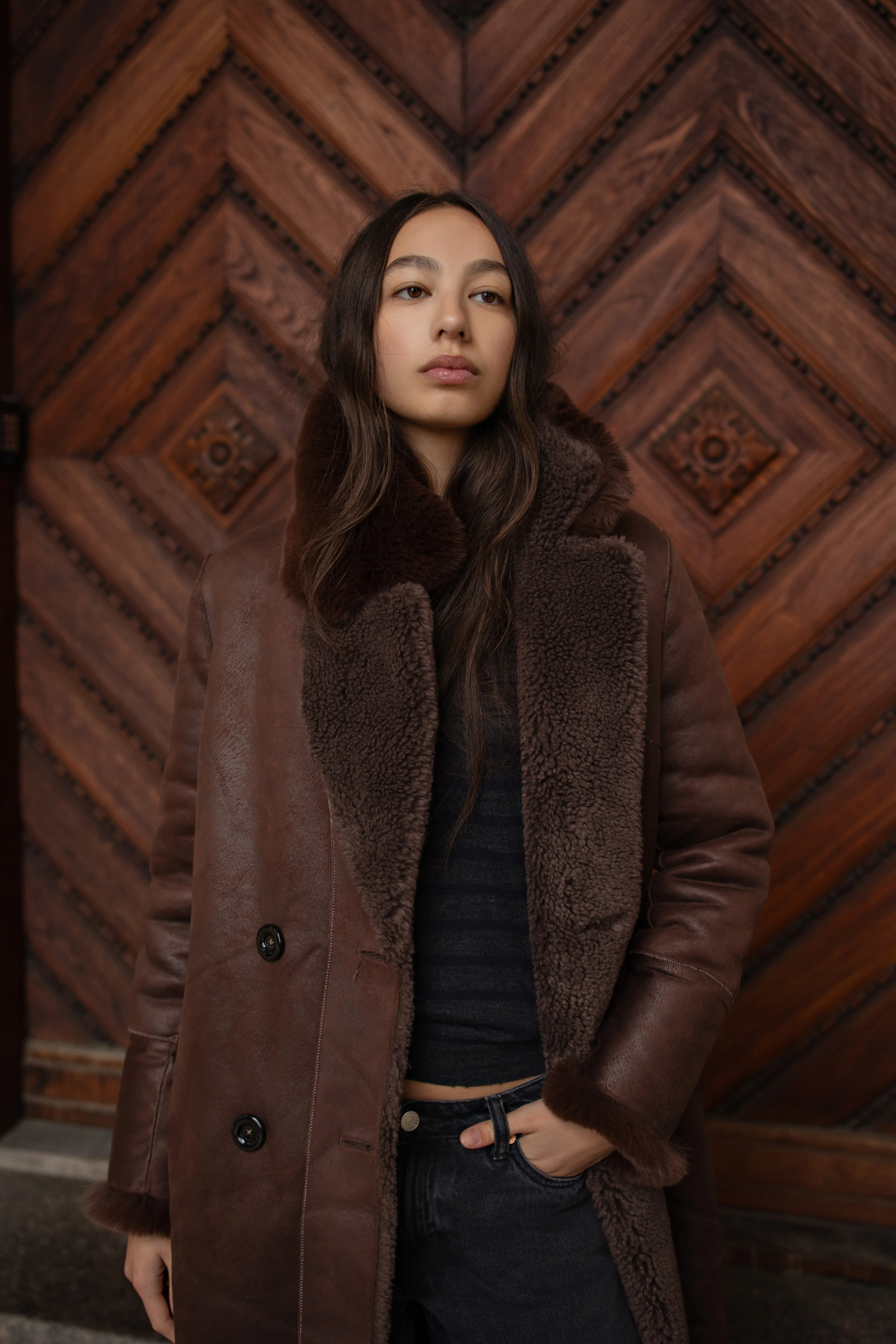 Leona Wool Coat Long Chocolate Brown sold by Americandreams product image thumbnail 3