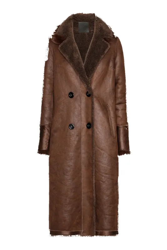 Leona Wool Coat Long Chocolate Brown sold by Americandreams