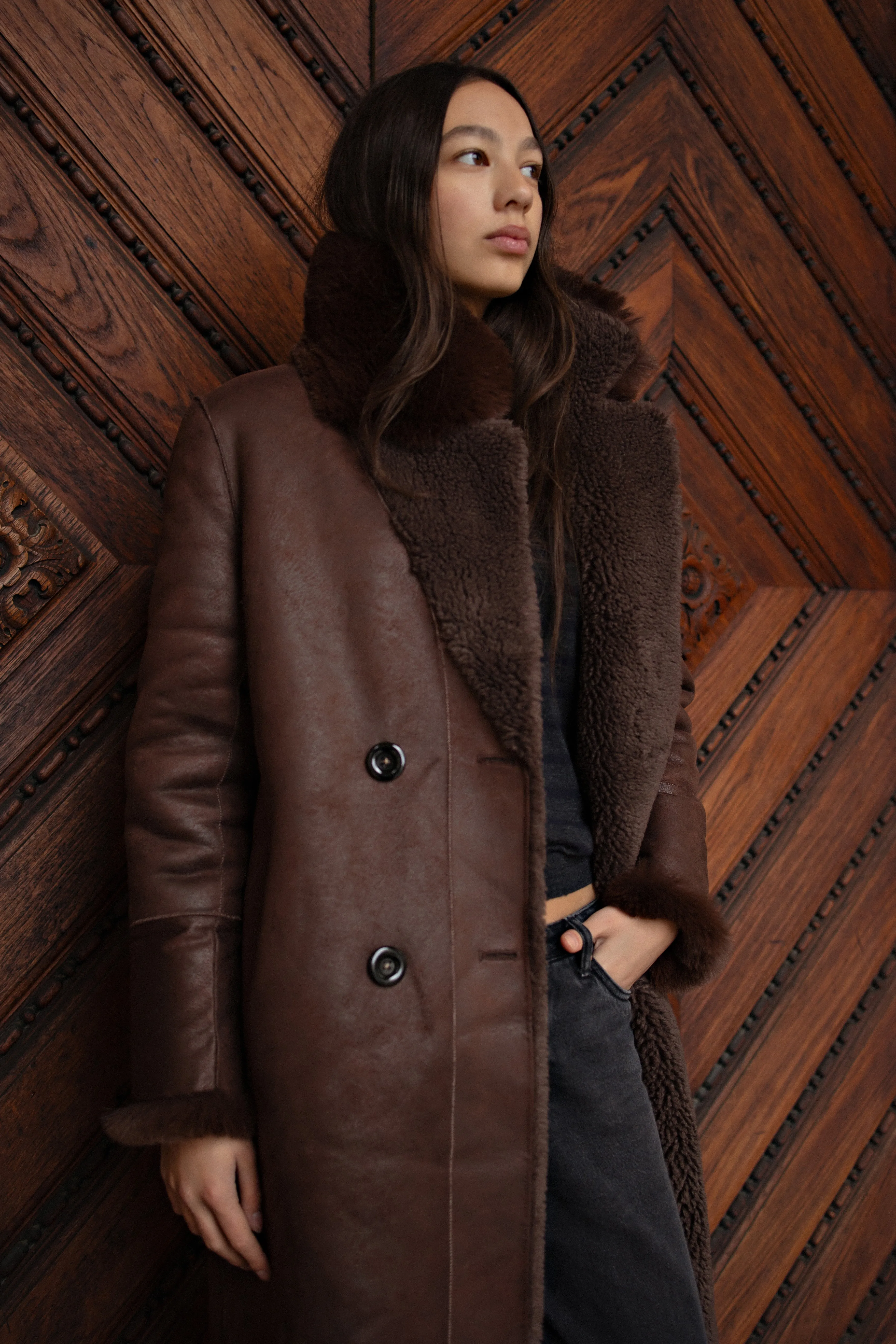 Leona Wool Coat Long Chocolate Brown sold by Americandreams product image thumbnail 5