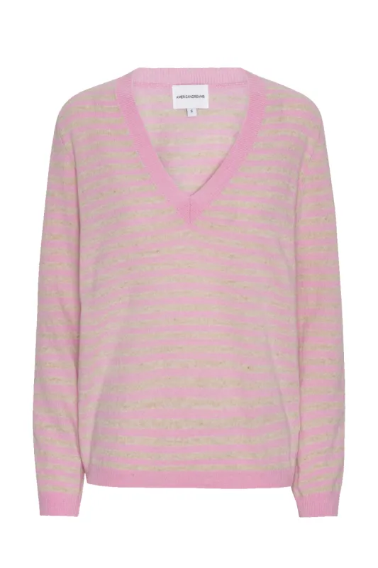 Christy V Neck Cashmere Pullover Light Pink / Beige sold by Americandreams
