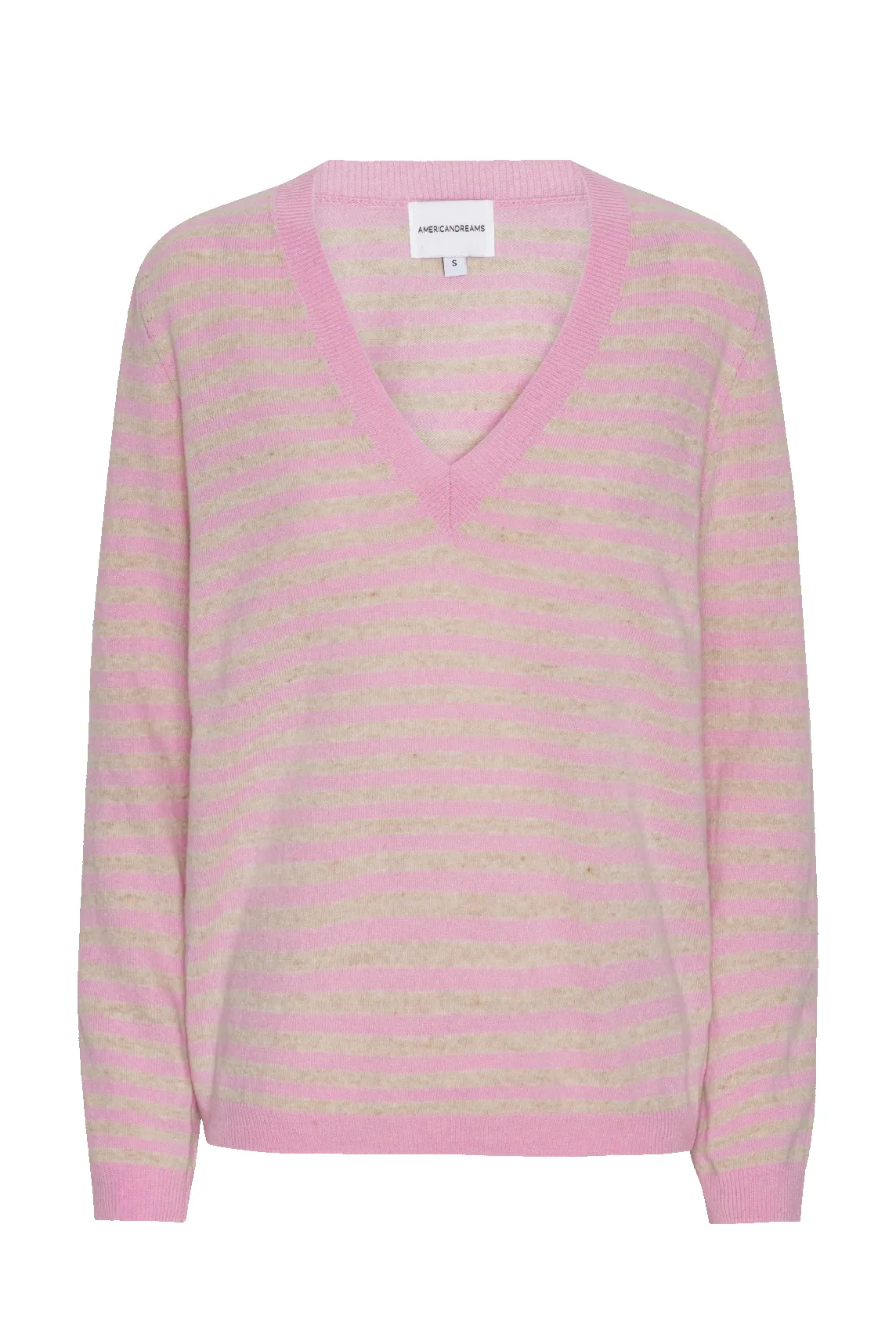 Christy V Neck Cashmere Pullover Light Pink / Beige sold by Americandreams