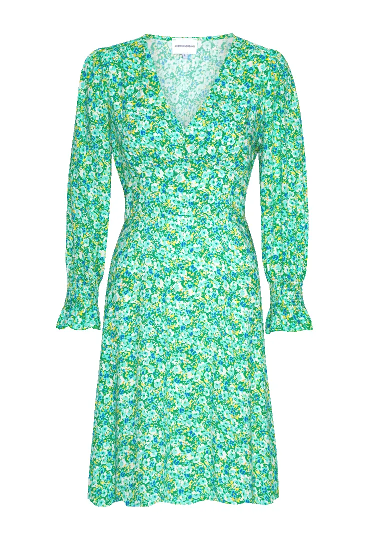Koko Dress Short Closed Back Emerald Green Summer Flower sold by Americandreams
