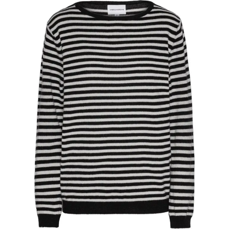 Christy Round Neck Cashmere Pullover - Black / White sold by American Dream