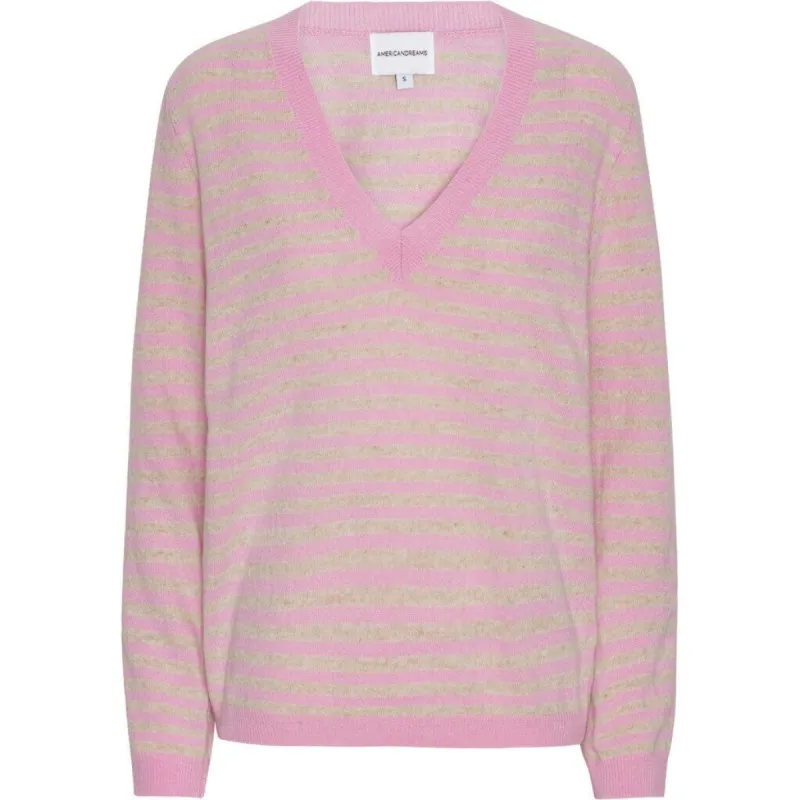 Christy V Neck Cashmere Pullover - Light Pink / Beige sold by American Dream