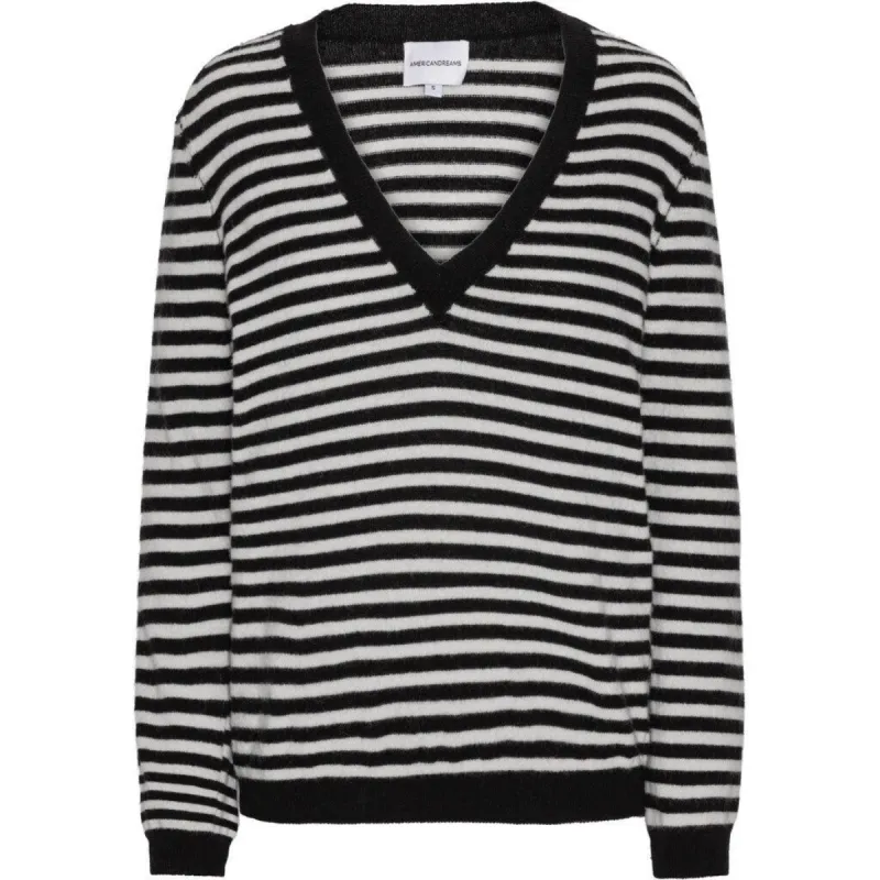Christy V Neck Cashmere Pullover - Black / White sold by American Dream