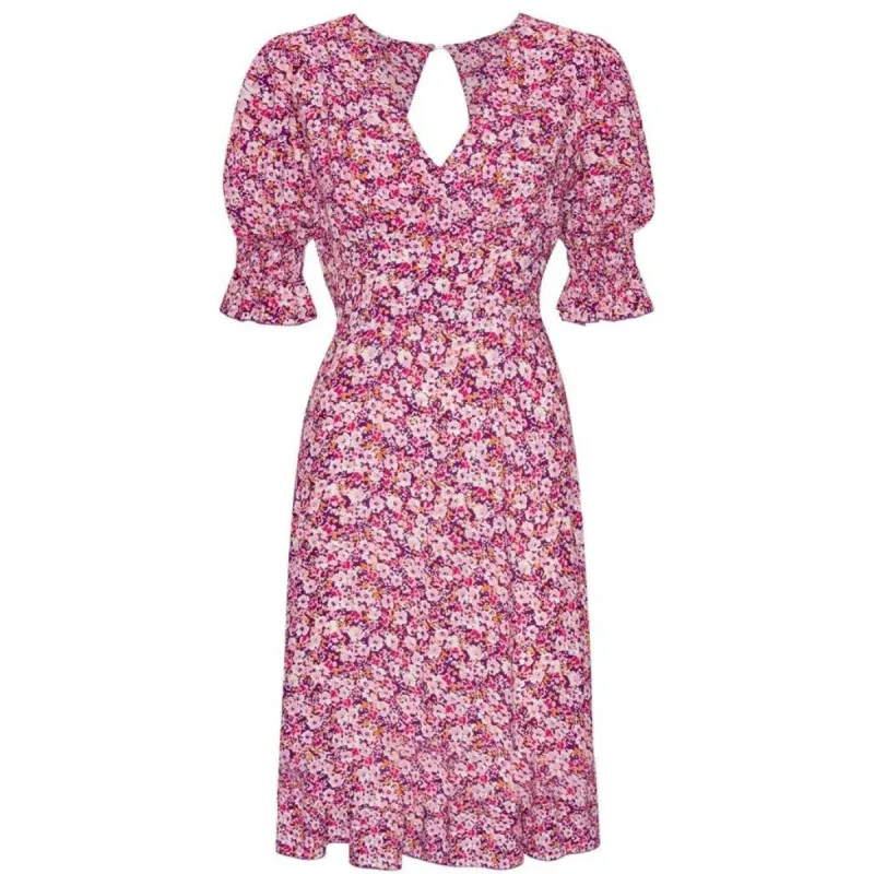 Koko Dress Short Open Back Short Sleeves - Lilac Bordeaux Big Flower sold by American Dream