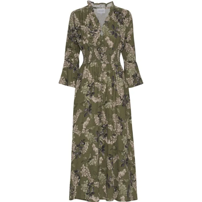 Sally Cotton Long Dress - Army Green Big Flower sold by American Dream