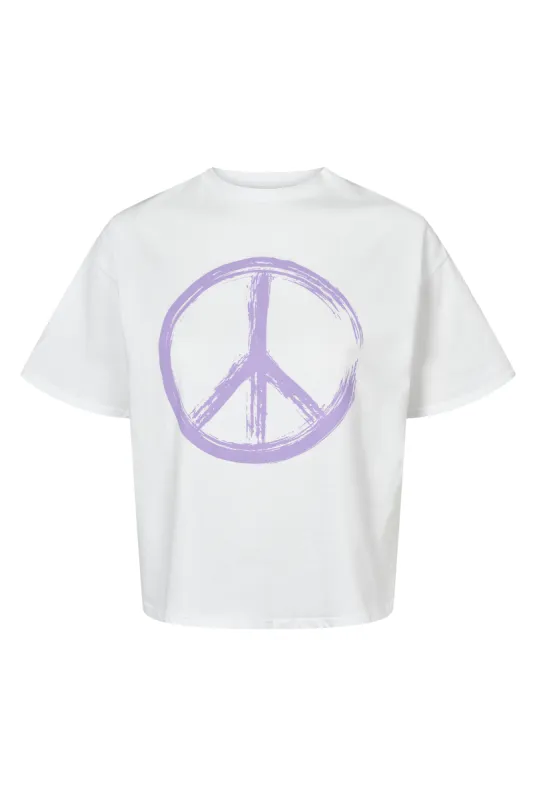 T-Shirt Cropped White Peace Cotton Tee W/ Lilac Letters sold by Americandreams
