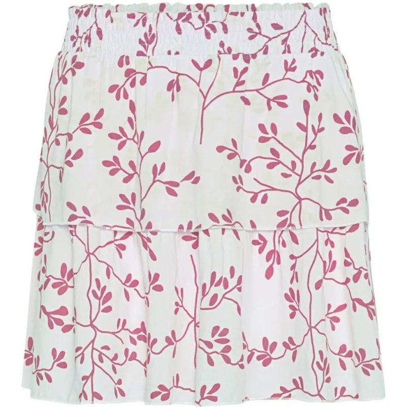 Sally Short Skirt - White/Pink leaf made by Americandreams