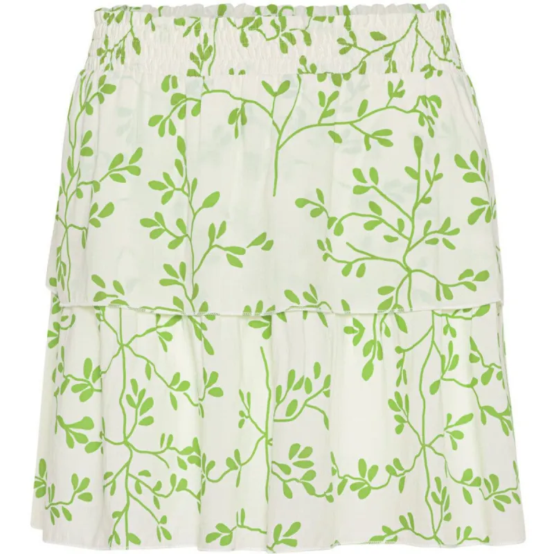 Sally Short Skirt - White/green leaf made by Americandreams
