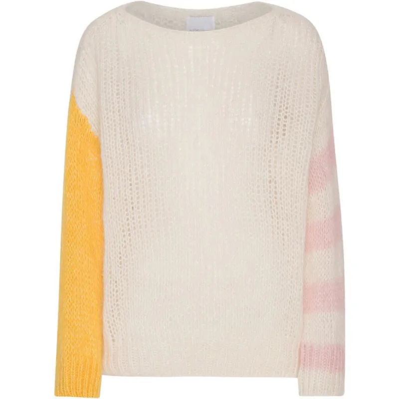 Amira Knit Pullover - White W/Yellow and Light Pink sold by American Dream