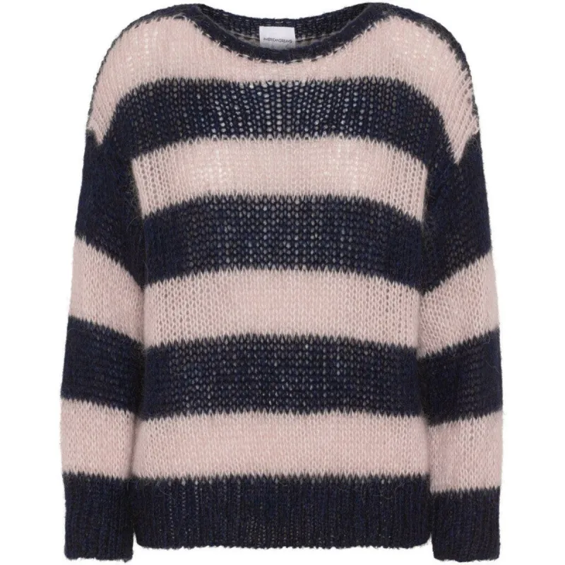Amira Knit Pullover - Navy/Light Pink Striped sold by American Dream