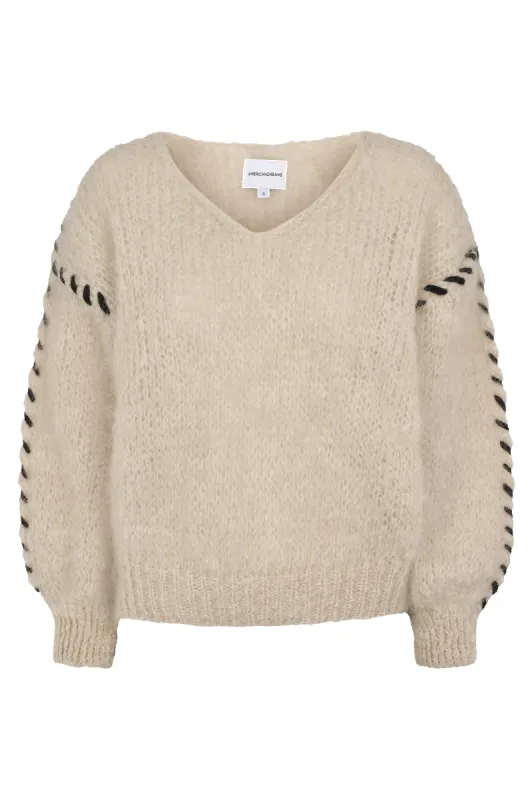Milana LS Mohair Knit Stitching Beige sold by Americandreams
