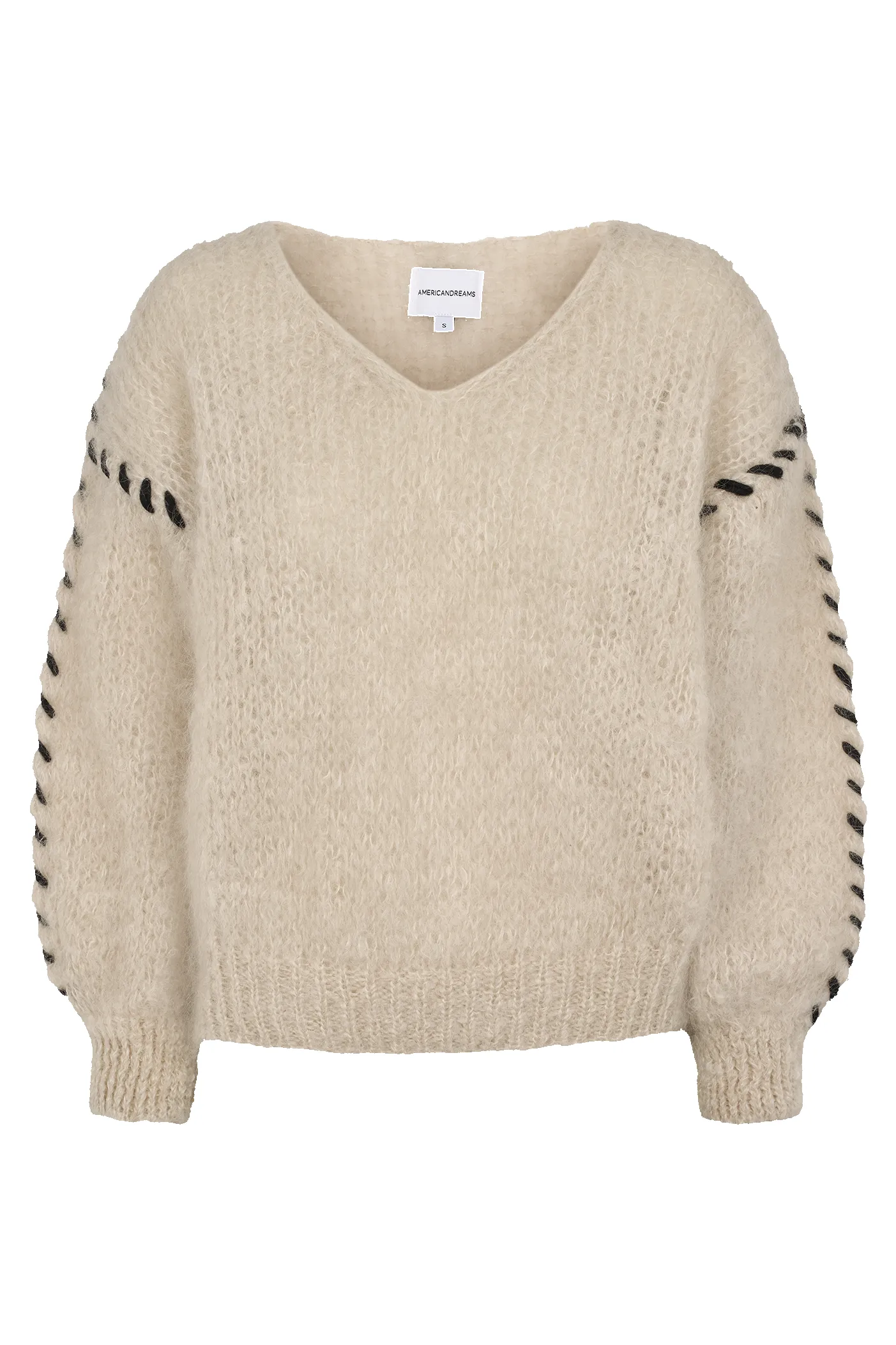 Milana LS Mohair Knit Stitching Beige sold by Americandreams