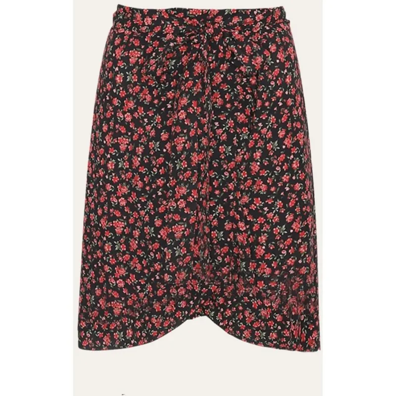 Milly Wrap Skirt Short - Black/Red Flower sold by American Dream