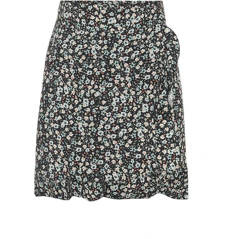 Milly Wrap Skirt Short - Black/Blue Flower sold by American Dream