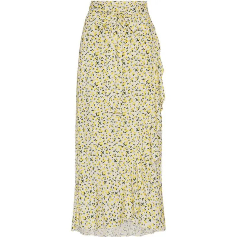 Milly Wrap Skirt Long - White/Lime Flower sold by American Dream