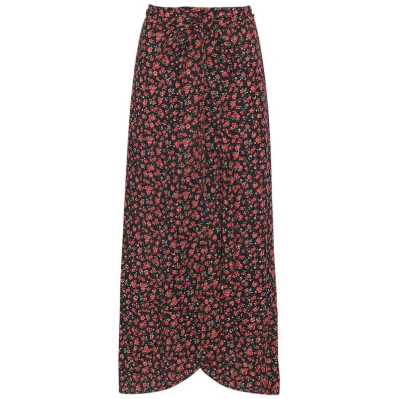 Milly Wrap Skirt Long - Black/Red Flower sold by American Dream