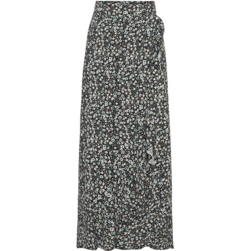 Milly Wrap Skirt Long - Black/Blue Flower sold by American Dream