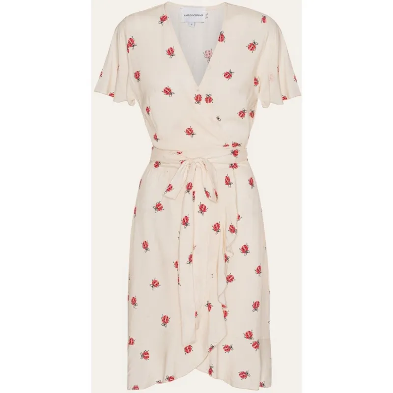 Milly Wrap Dress Short - Beige W/ Ladybugs sold by American Dream