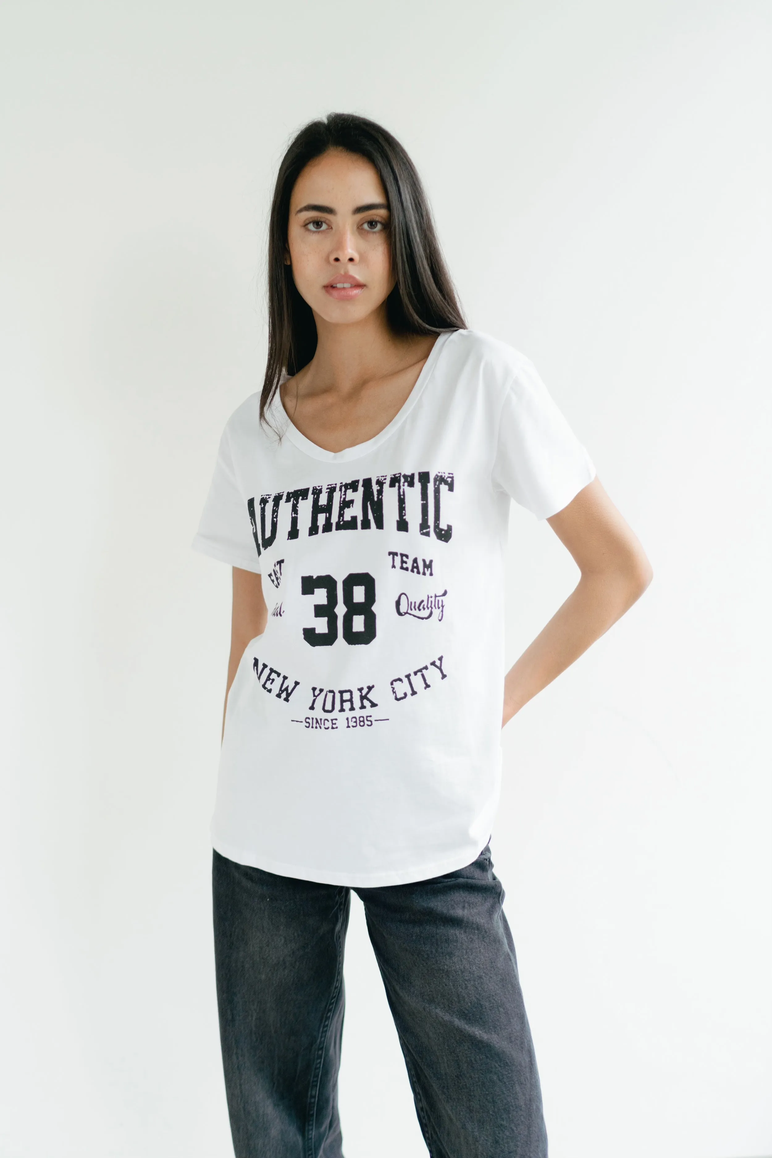 T-shirt White 38 East Authentic Cotton Tee W/Black Letters sold by Americandreams product image thumbnail 2