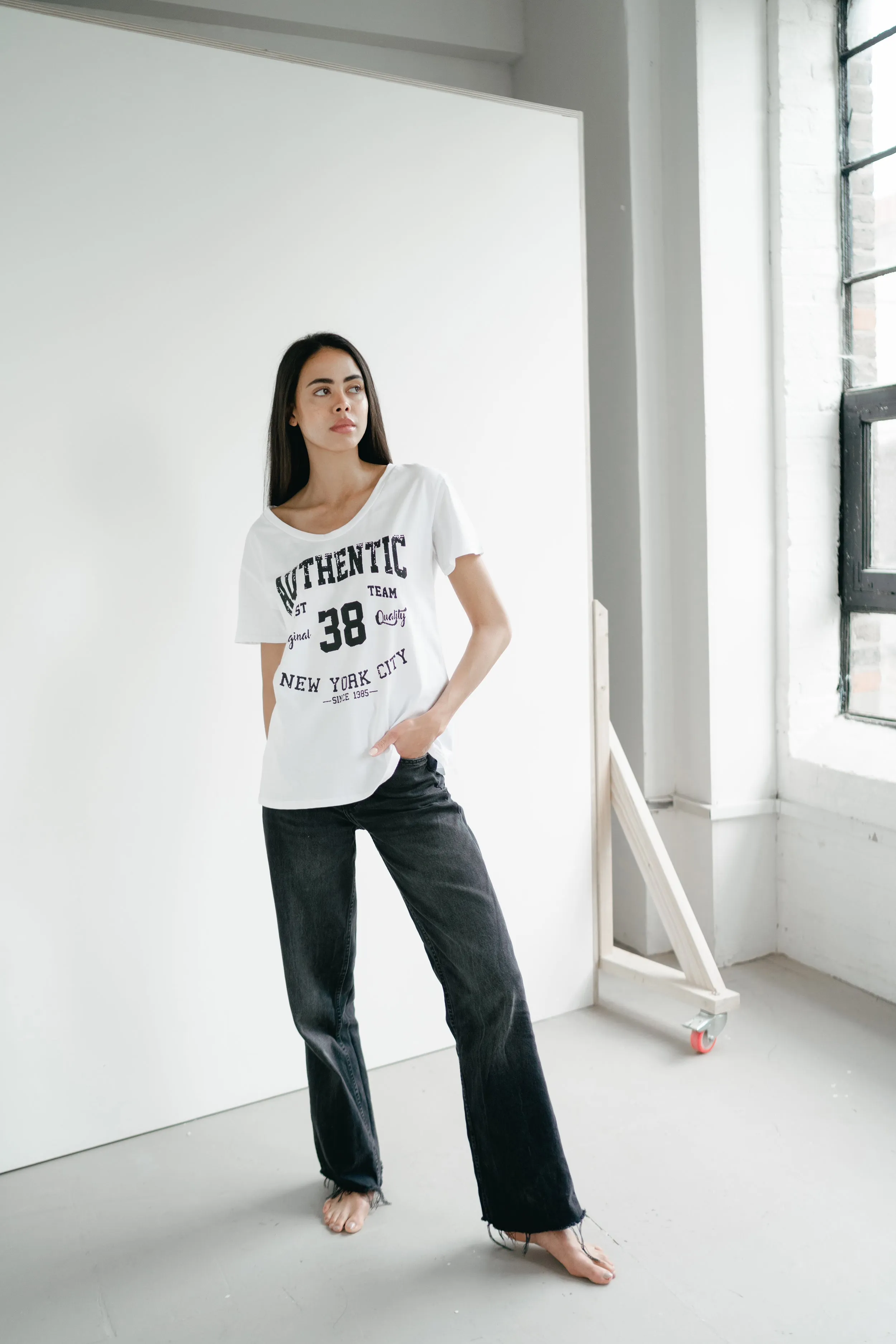 T-shirt White 38 East Authentic Cotton Tee W/Black Letters sold by Americandreams product image thumbnail 3