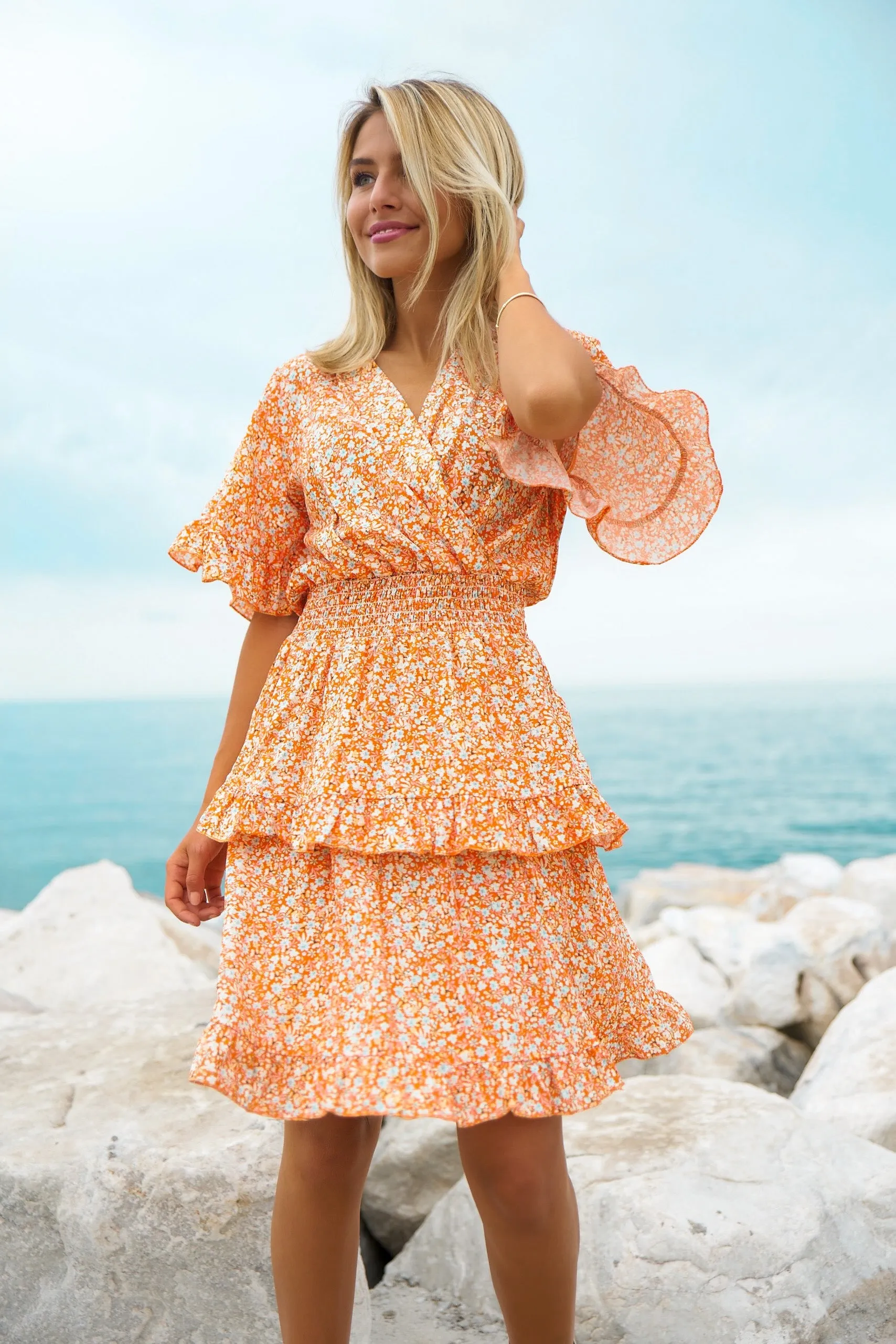 Ella Short Dress Orange Flower sold by Americandreams product image thumbnail 2