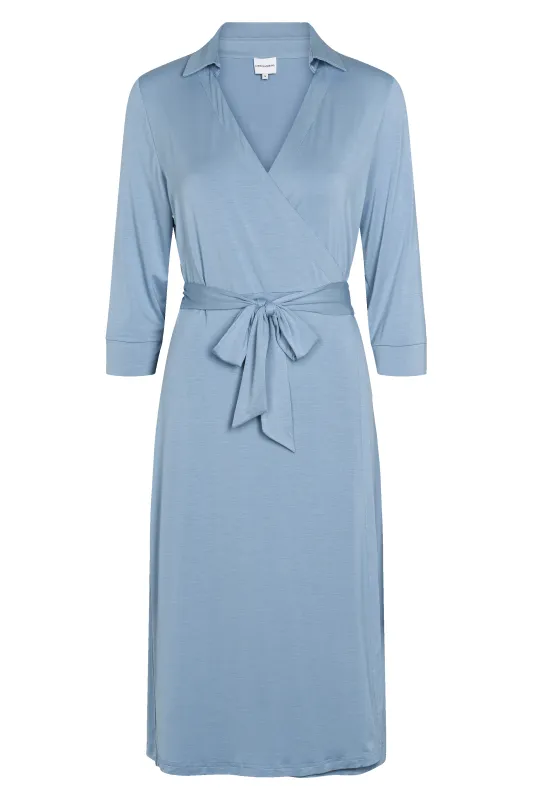 Gabe Half Sleeves Dress Midi Denim Blue made by Americandreams