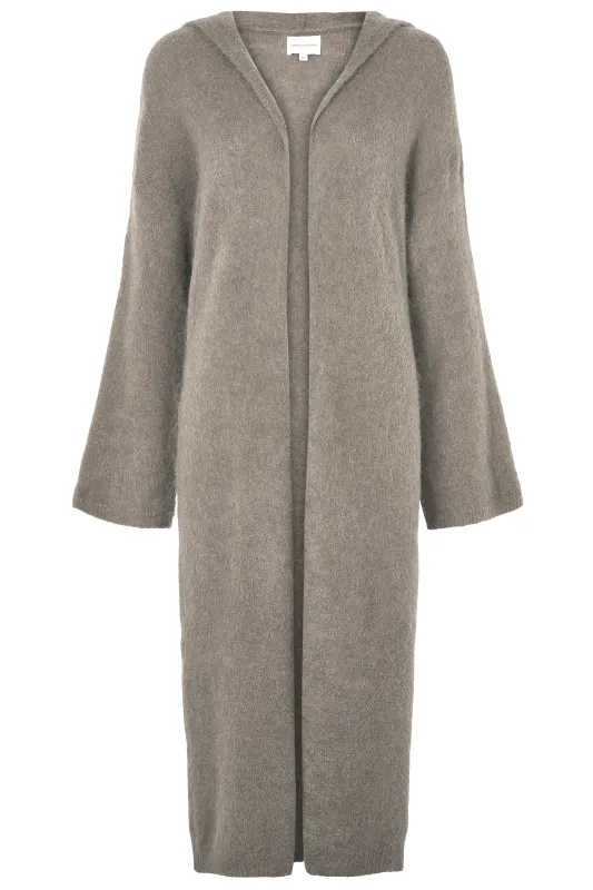 June Long Alpaca Cardigan With Hood Light Taupe sold by Americandreams