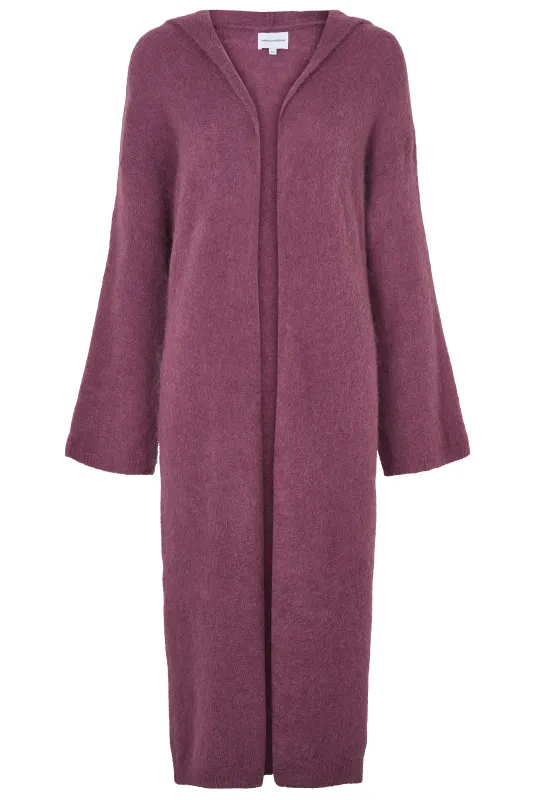 June Long Alpaca Cardigan With Hood Bordeaux sold by Americandreams