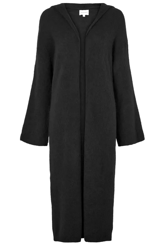 June Long Alpaca Cardigan With Hood Black sold by Americandreams