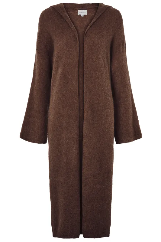 June Long Alpaca Cardigan With Hood Cocoa Brown sold by Americandreams