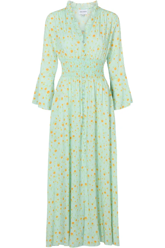 Sally Long Dress Mint Yellow Flower sold by Americandreams