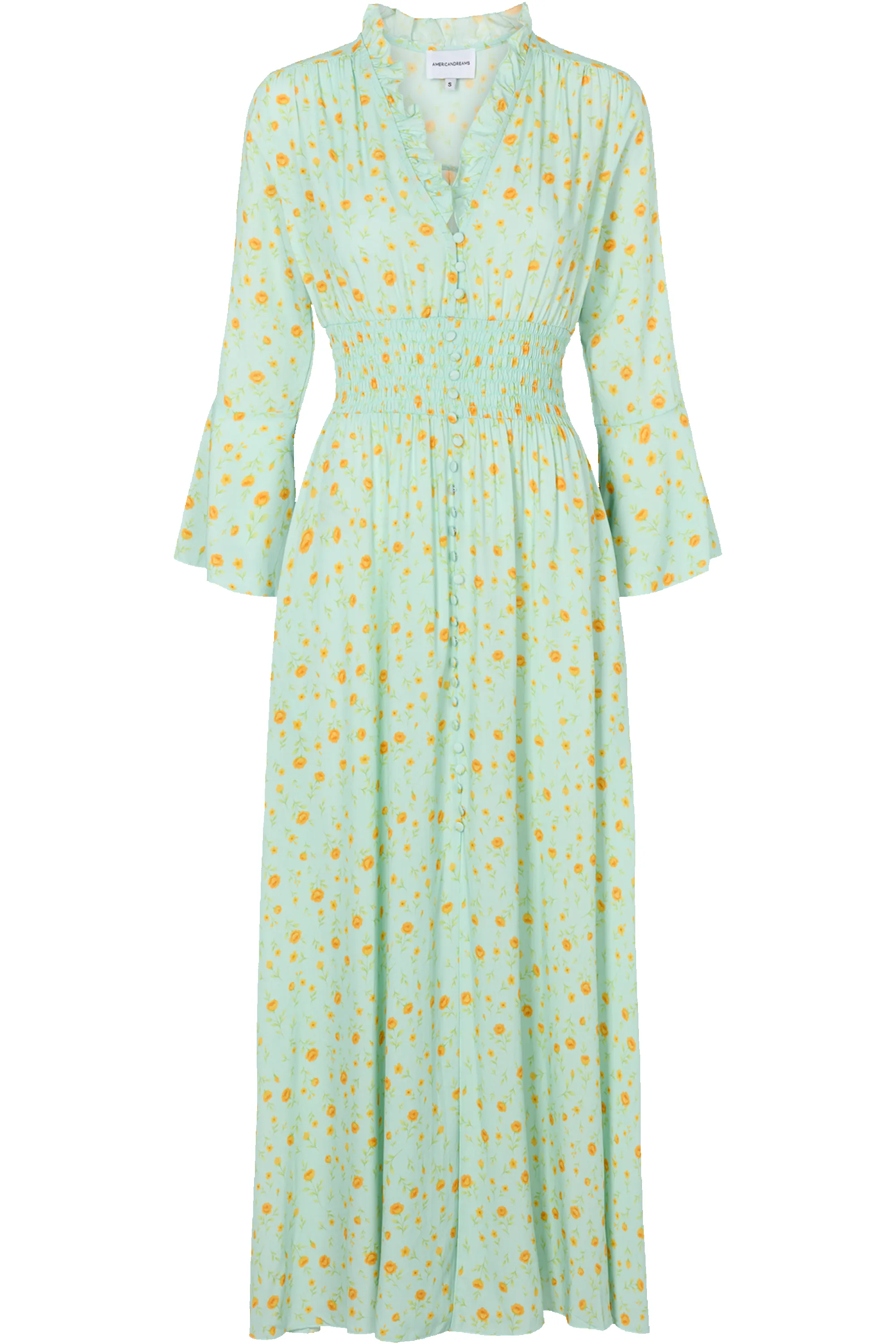 Sally Long Dress Mint Yellow Flower sold by Americandreams