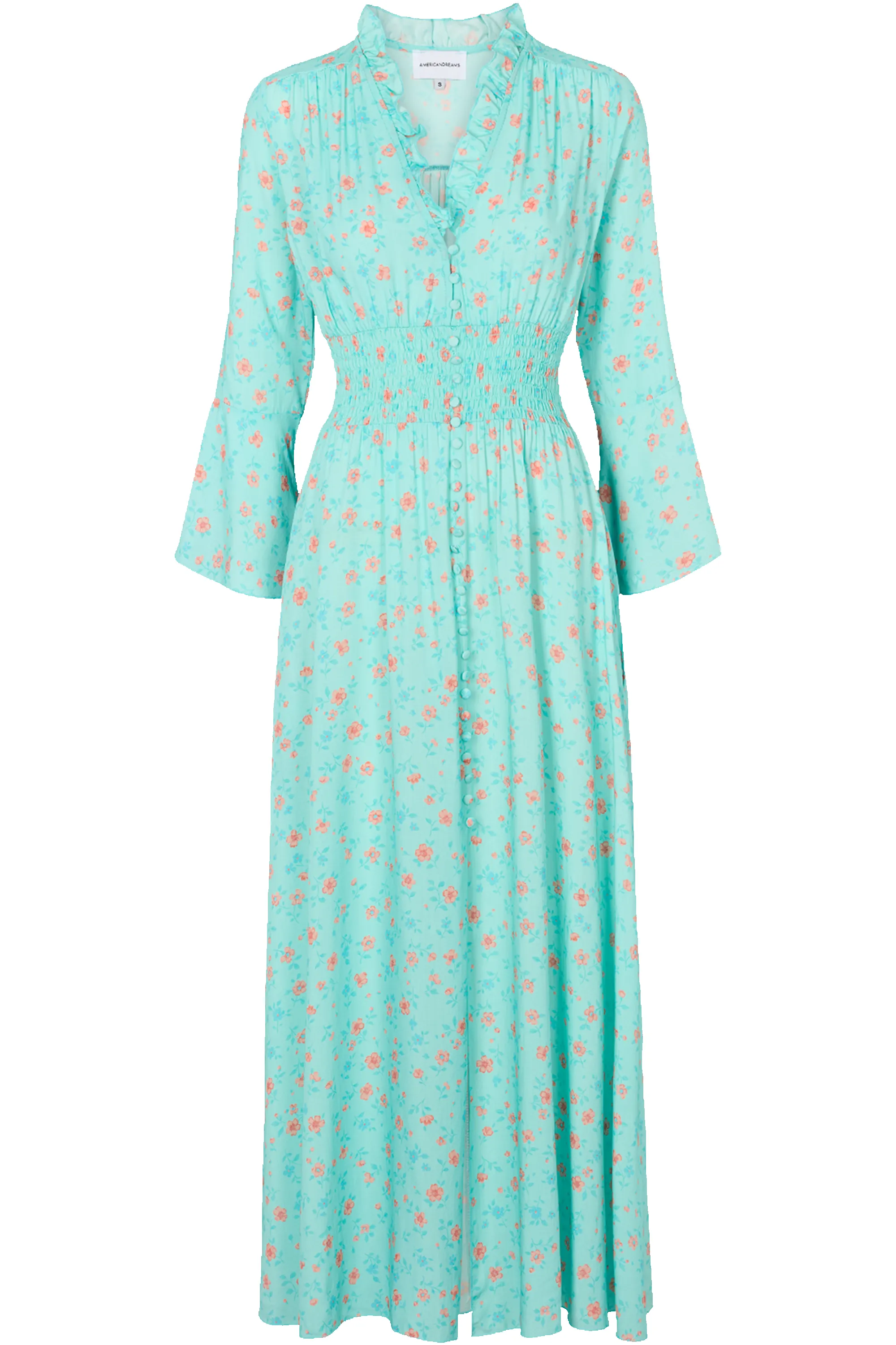 Sally Long Dress Turquoise Pink Flower sold by Americandreams